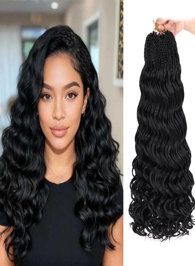 ZRQ 8 Packs Pre Looped Ocean Wave Crochet Hair 18 Inch Synthetic Braids Black Deep Wave Curly Boho Hair for Braiding Crochet Extensions Hair for Women 1B - Image 1